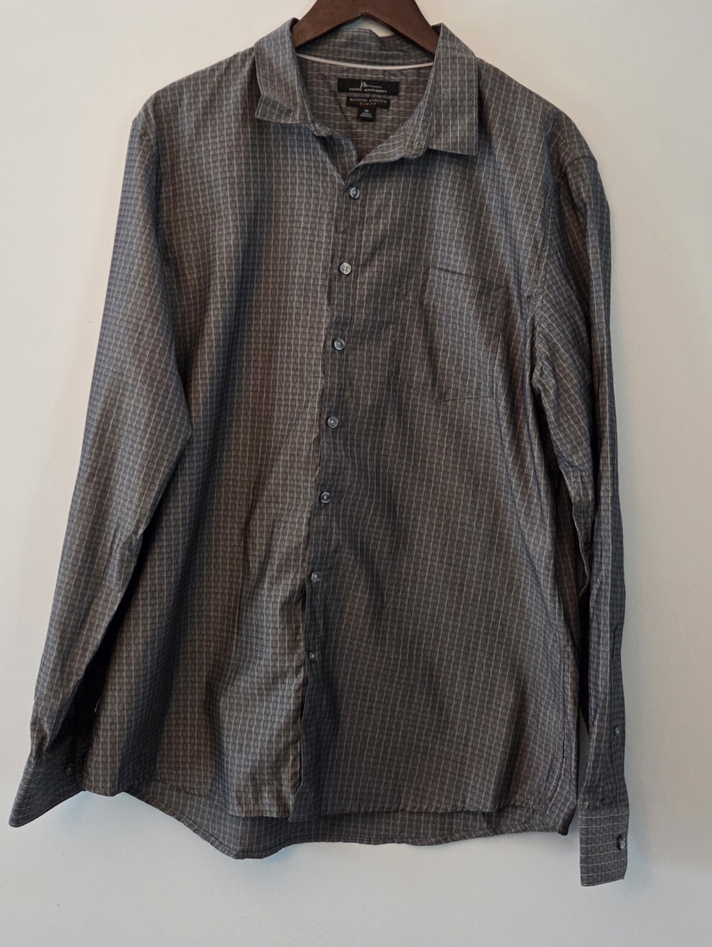 MARC ANTHONY Men's Grey Patterned Natral Stretcg Slim Button-Down Shirt XL